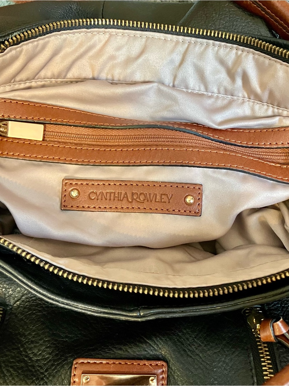 Cynthia Rowley Black Leather Tote with Brown Handles - Picture 10 of 14